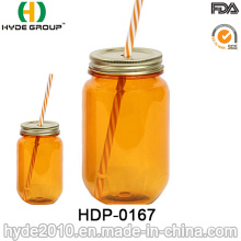 Bouteille de maçon de jus de fruits en plastique sans BPA avec de la paille (hdp-0167)